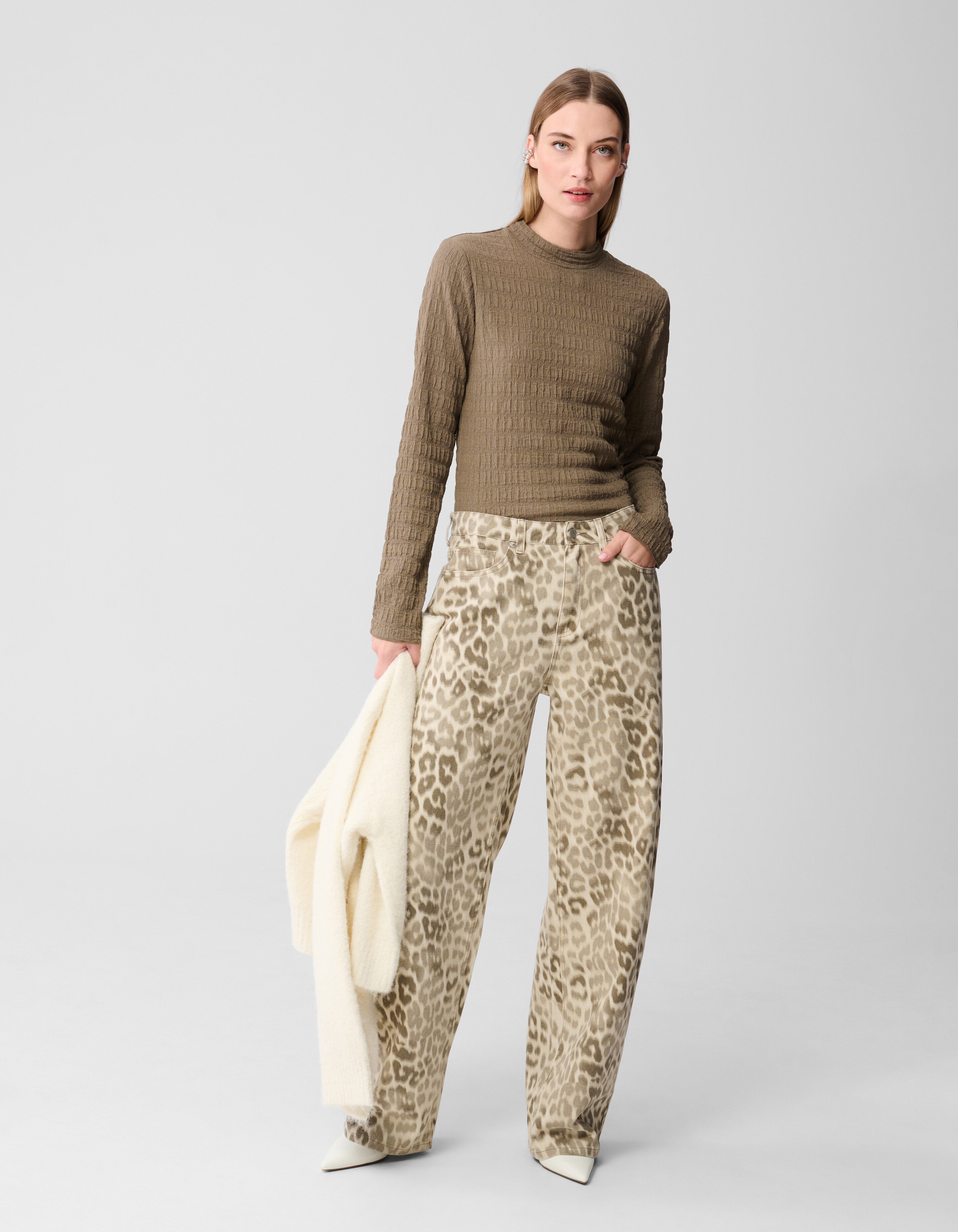 Struktur Langarmshirt Top Khaki SHOEBY WOMEN