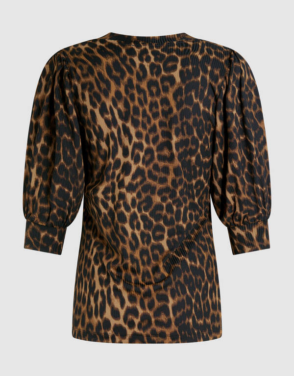 Rippstrick-Leopard-Top Braun SHOEBY WOMEN