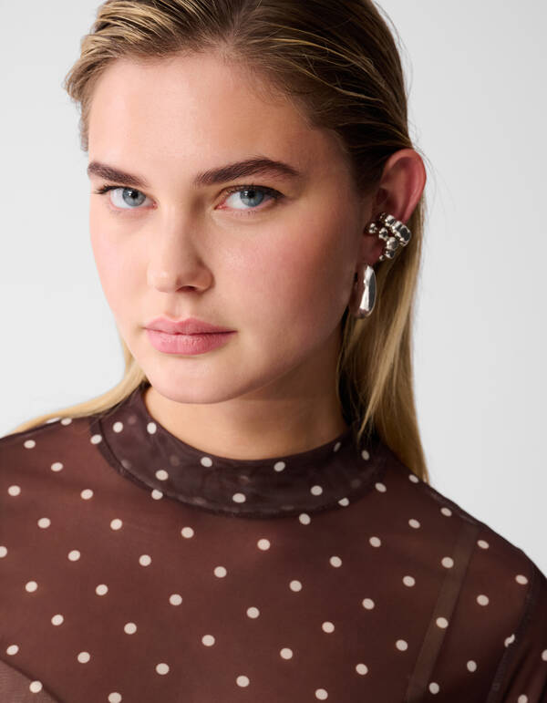 Dunkelbraunes Mesh-Dot-Top SHOEBY WOMEN