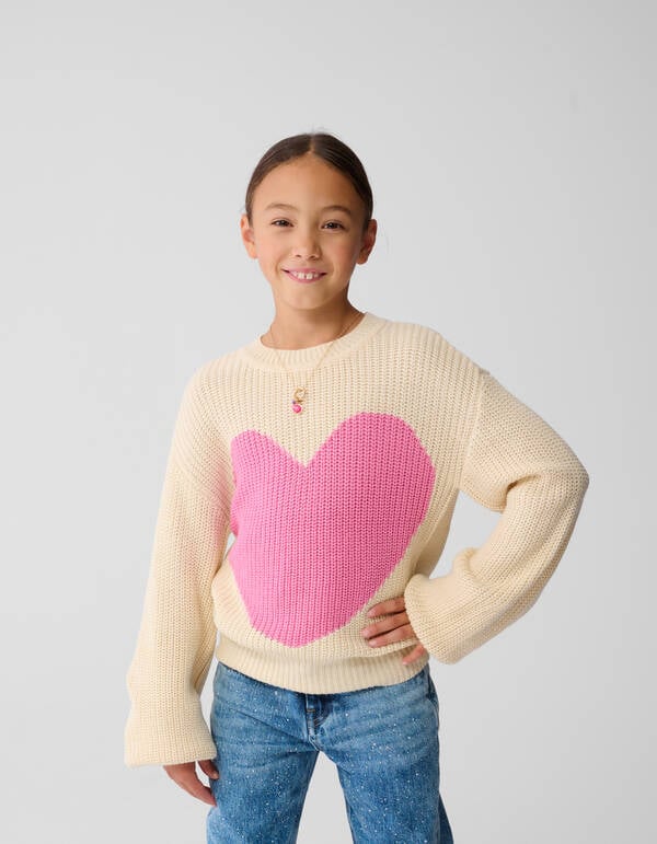 Pullover mit großem Herz Sand SHOEBY GIRLS