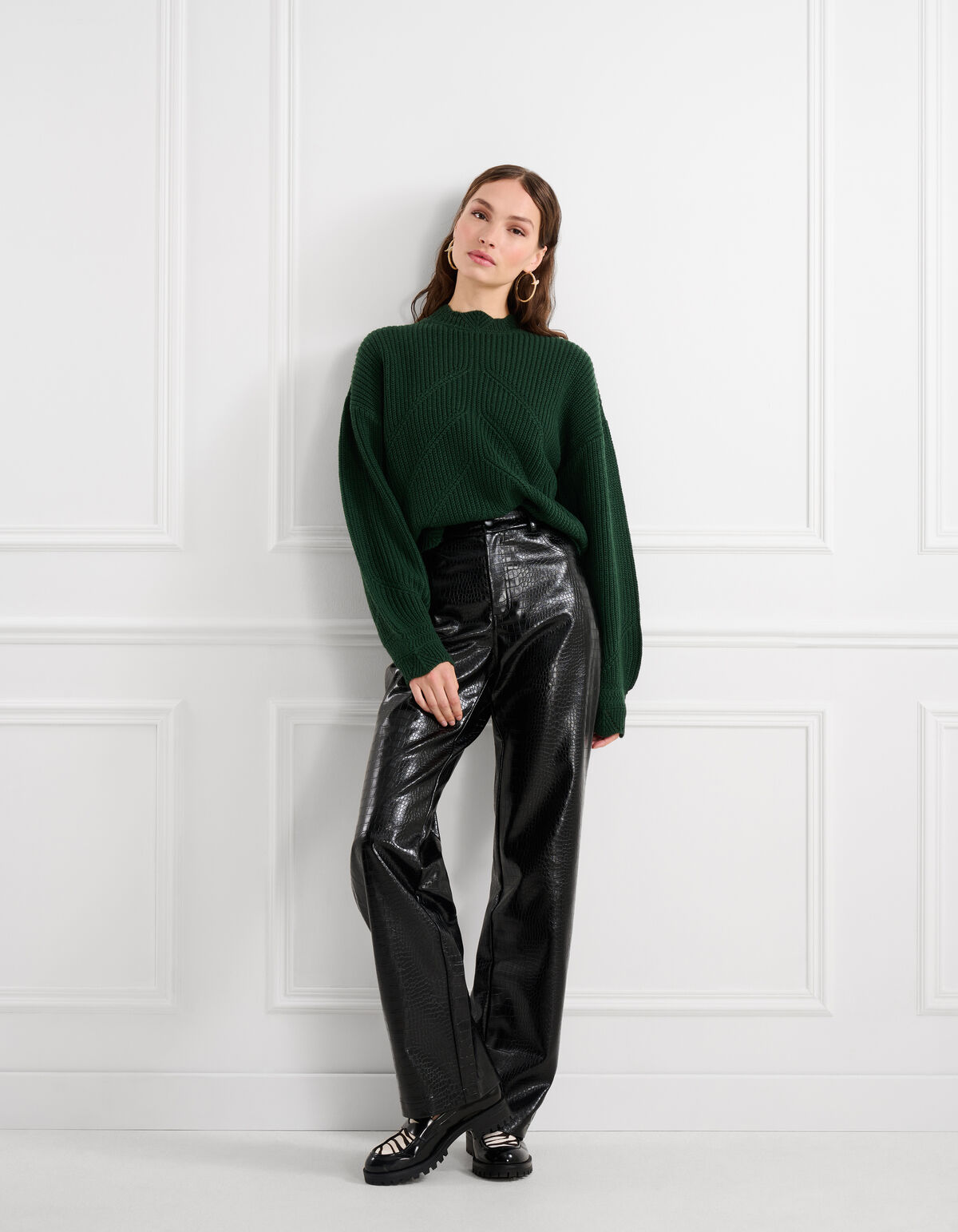 Vegane Leder-Kroko-Hose Schwarz SHOEBY WOMEN
