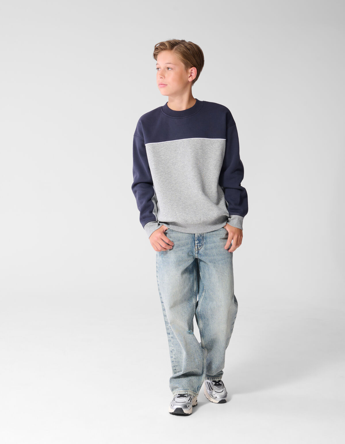 Oversized-Pullover mit Paspelierung grau/dunkelbl SHOEBY BOYS