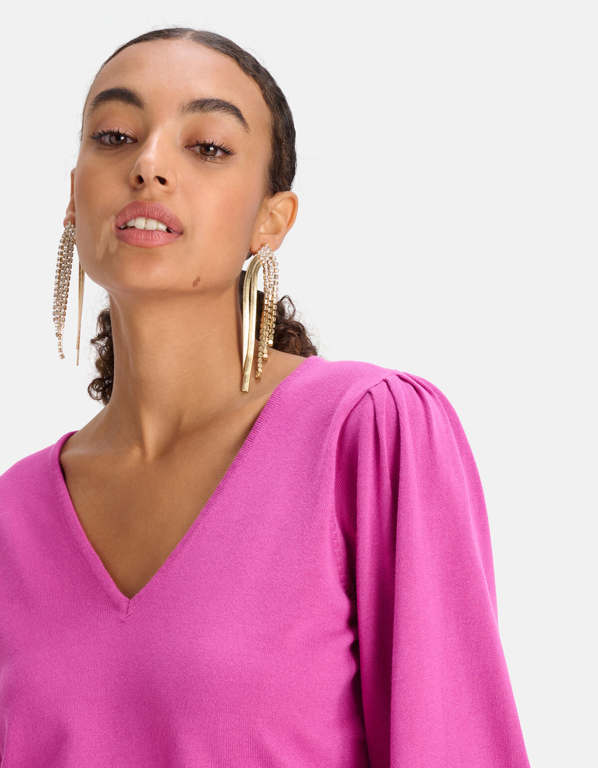 Gestrickter Pullover mit V-Ausschnitt Rosa SHOEBY WOMEN