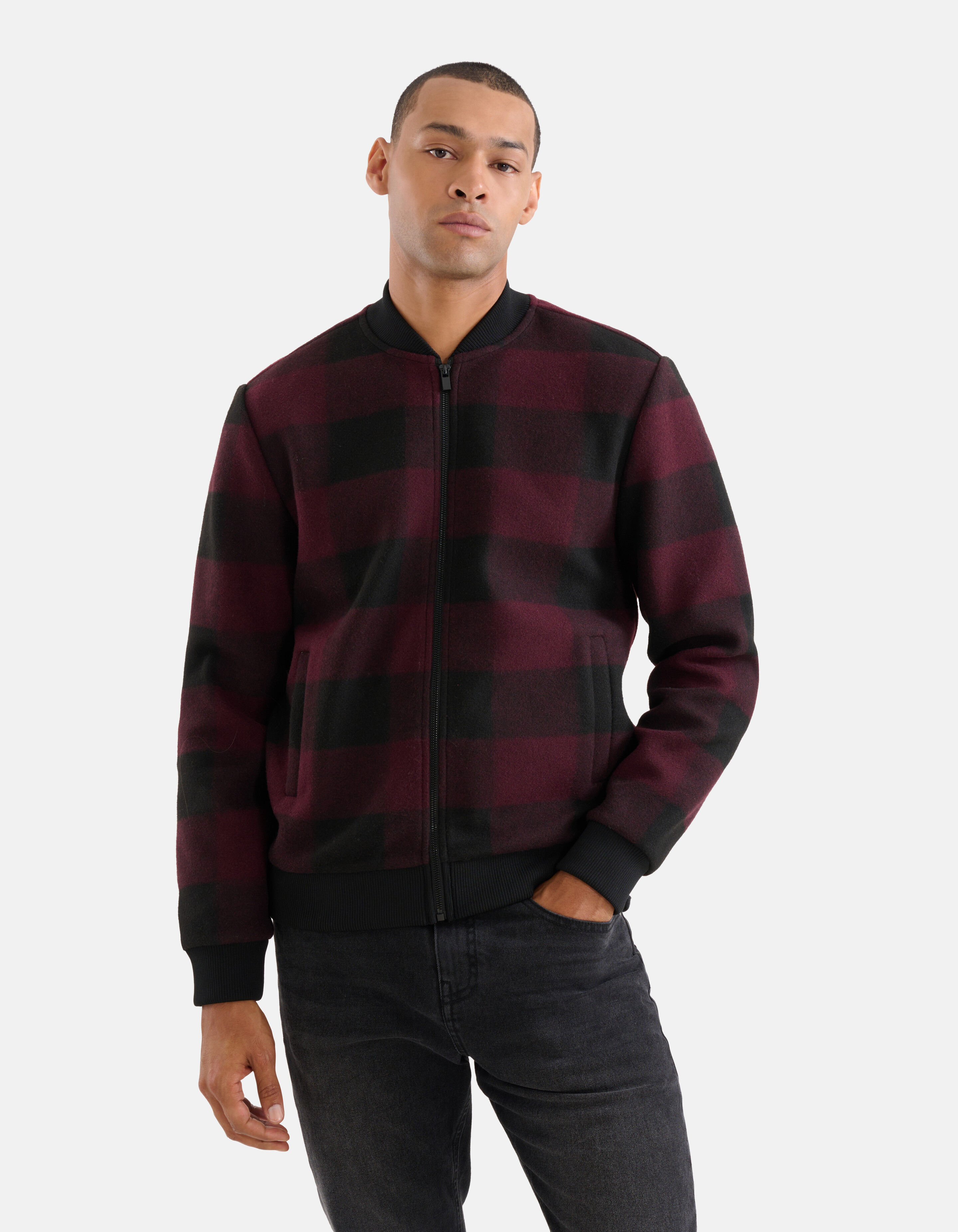 Karierte Bomberjacke Bordeaux SHOEBY MEN