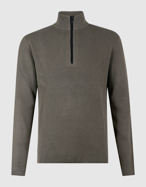 Strickpullover mit halbem Reißverschluss in Grün SHOEBY MEN