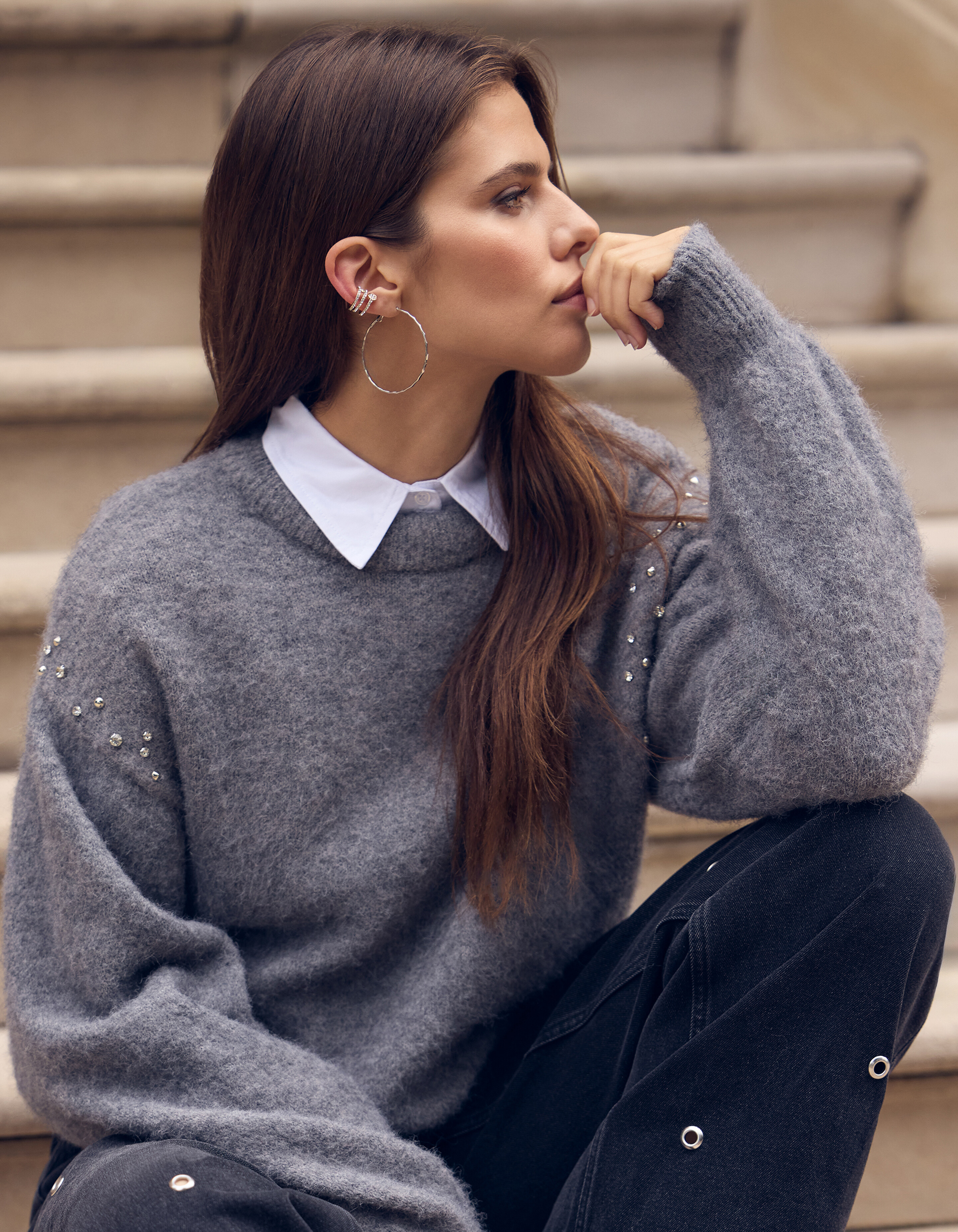 Strass Pullover Grau SHOEBY WOMEN