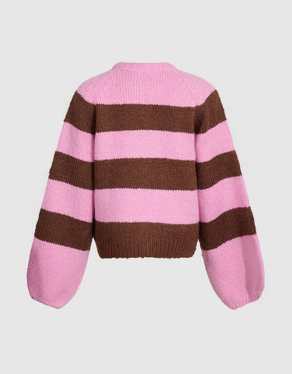 Oversized Gestreifte Cardigan Rosa/Braun SHOEBY GIRLS