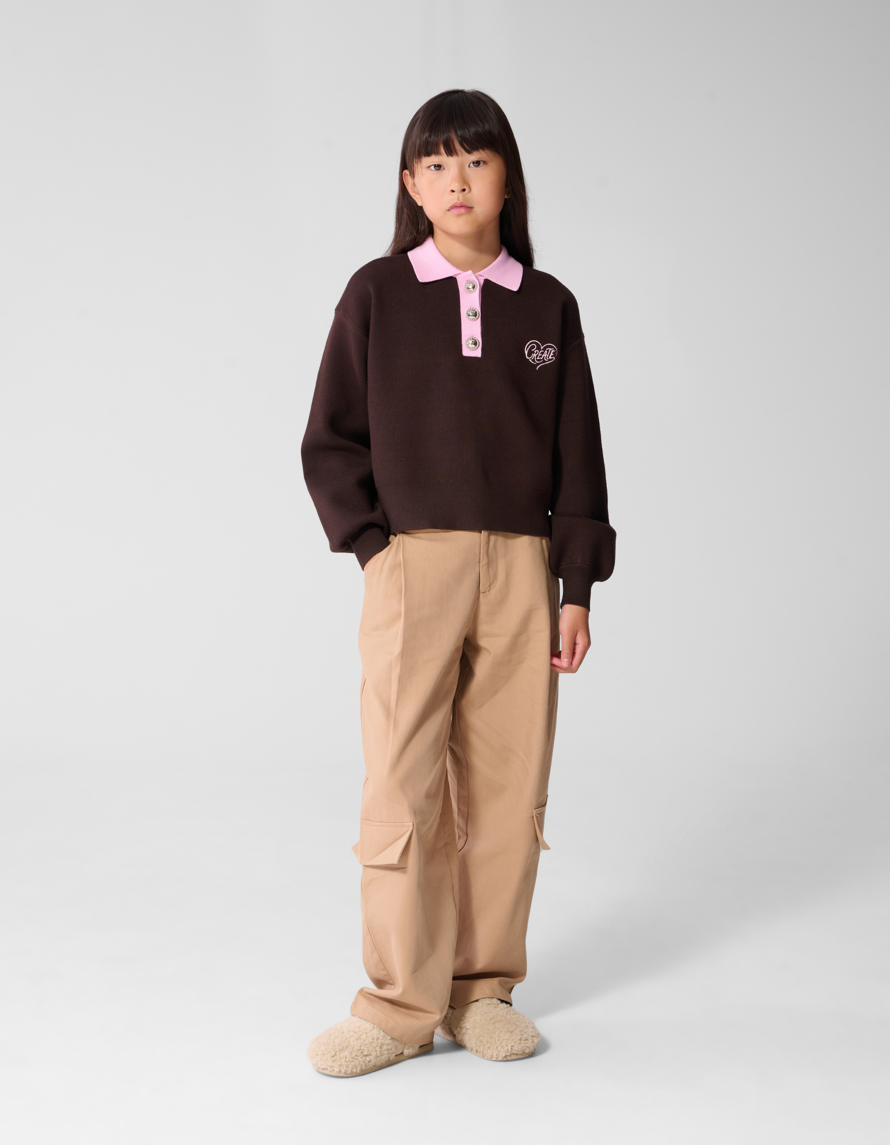 Create Strickpolo Braun/Rosa SHOEBY GIRLS