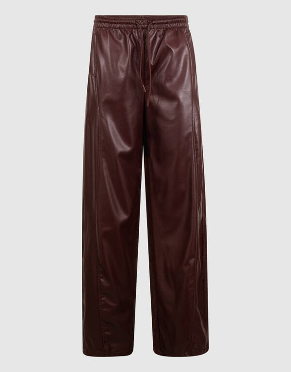 Veganes Leder Weite Beinen Hose Dunkelrot SHOEBY WOMEN