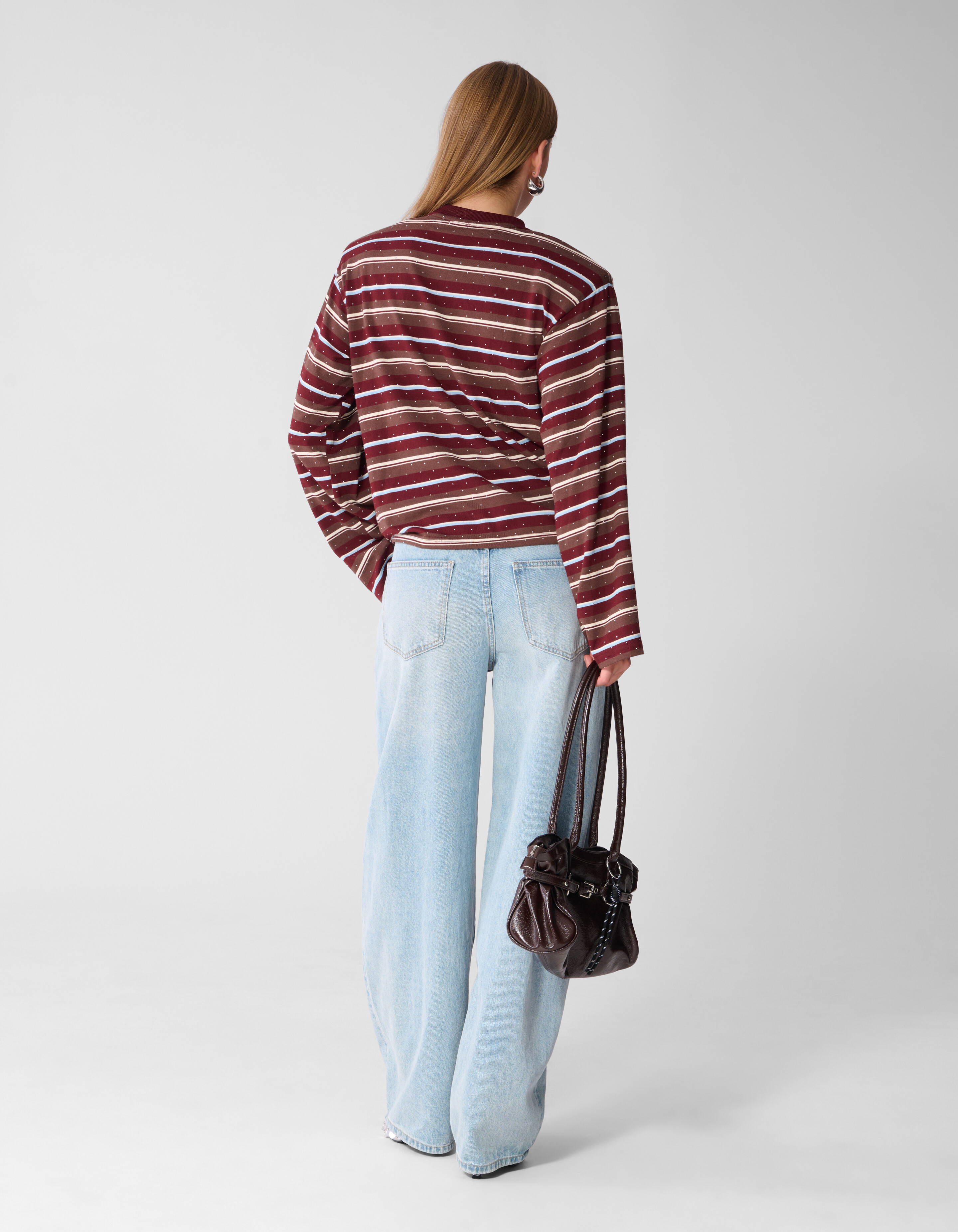 Embellished Gestreifte Longsleeve Dunkelrot SHOEBY WOMEN